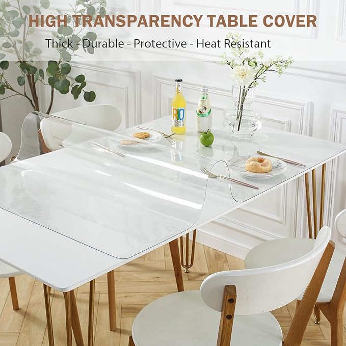 LovePads Clear Desk Mat 22 x 44 Inch, 1.5mm Thick Clear Table Protector, Waterproof Plastic Table Cover Protector, PVC Desk Protector Mat, Vinyl Desk Cover for Desktop, Coffee & Dining Table