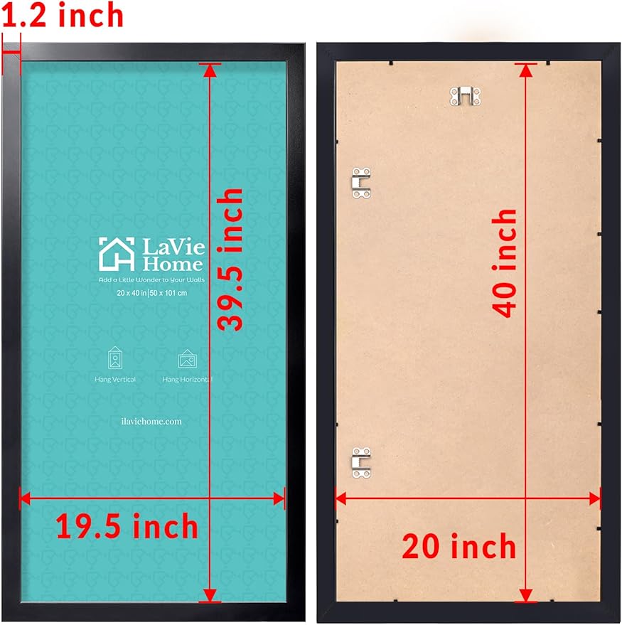 LaVie Home 20x40 Poster Frame Black, Display Pictures 20 x 40, Stable and Sturdy Picture Frame with Polished Plexiglass, Horizontal and Vertical Format of The Wall（1 Pack）
