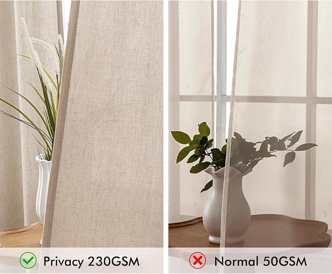 MIULEE Non-See-Through Privacy Linen Curtains 2 Panels, Light Filtering Window Curtains Farnhouse Textured Back Tab Semi Sheer Drapes for Bedroom Living Room, 52 x 84 Inches Long, Beige