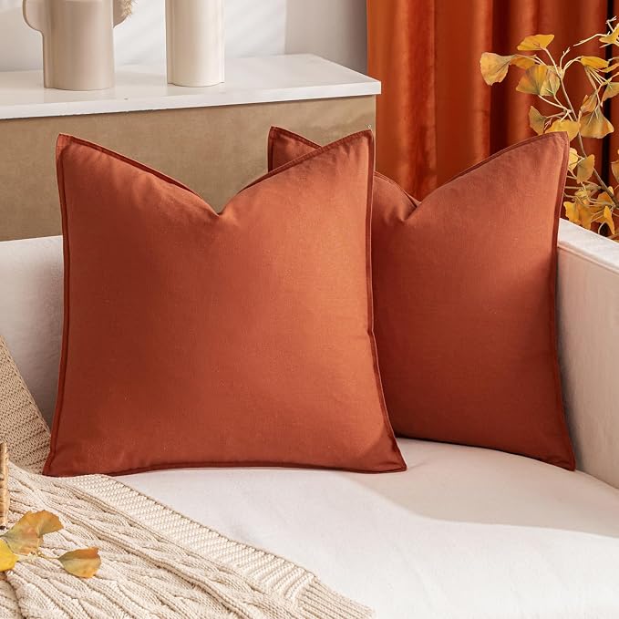 MIULEE Pack of 2 Decorative Linen Pillow Covers 24x24 Inch Burnt Orange | Boho Farmhouse Modern Soft Accent Euro Shams Throw Pillows for Bed Neutral Cushion Covers Sofa Couch Living Room Home Decor