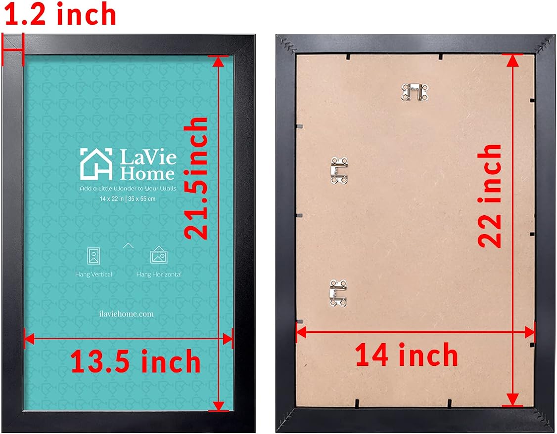 LaVie Home 14x22 Picture Frame Black Poster Frame, Stable and Sturdy Frame and Polished Plexiglass, Horizontal and Vertical Format of The Walls 1 Pack
