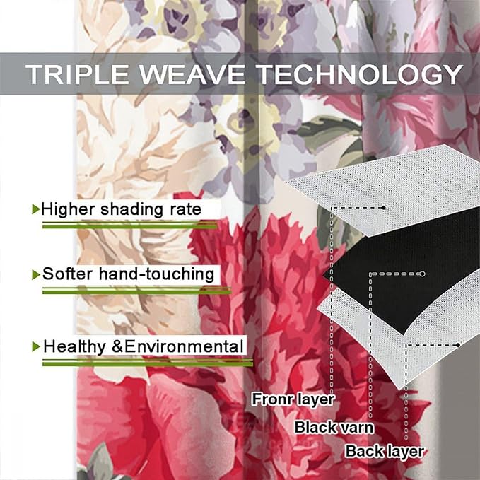 Floral Blackout Window Curtain Vintage Bouquet of Peony Wild Flowers Nature Botanical Leaf for Home Kitchen Restaurant Decoration Drapes 2 Panels 42x45 Inch, Style-2