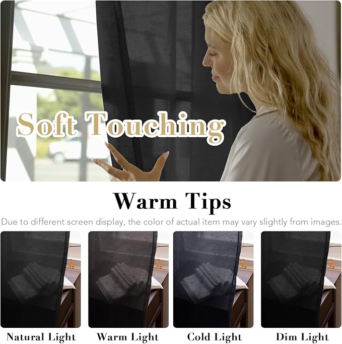 H.VERSAILTEX Linen Curtains Natural Blended Curtain Panels for Living Room/Light Reducing Linen Semi Sheer Curtains 54 inch Length 2 Panels Set Nickel Grommet Window Panels, 52" x 54", Black