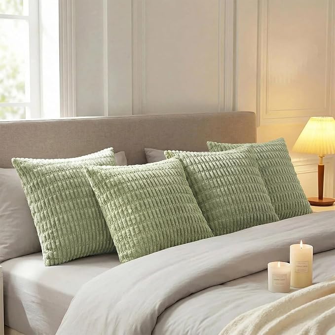 Fancy Homi 4 Packs Decorative Throw Pillow Covers for Living Room Couch Bed, Modern Farmhouse Boho Home Décor Accent Cushion Case, 26" x 26", Sage Green
