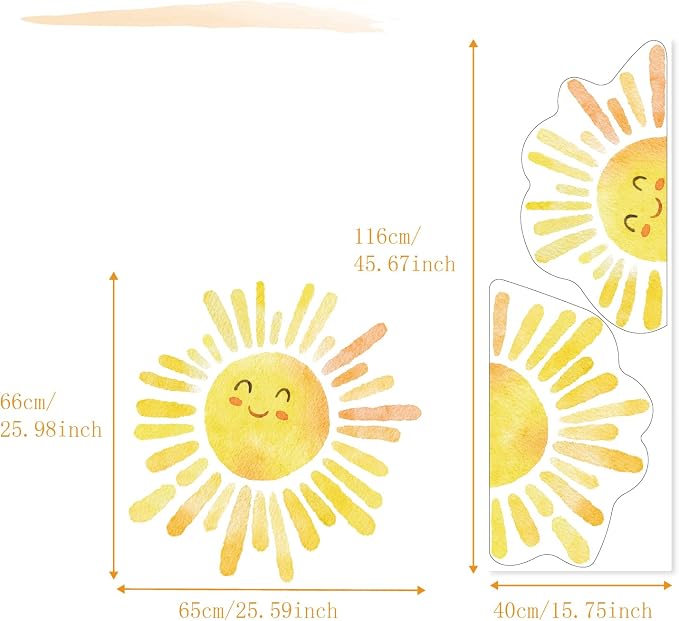 Large Sunshine Nursery Decor, Smile Sun Wall Decal for Playroom, Classroom and Party, Watercolor Sun Glow