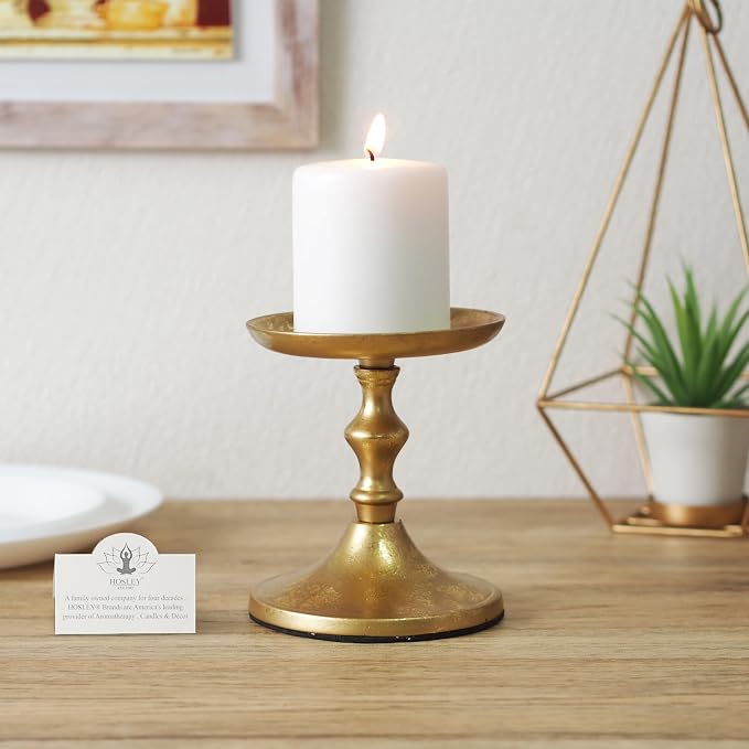 Hosley Aluminum Metal Decorative Pillar Candle Holder Gold Finish for Candles or Display, 5Inch High - Ideal for Weddings, Parties, Events, Home Decor, Gifts, Elegant