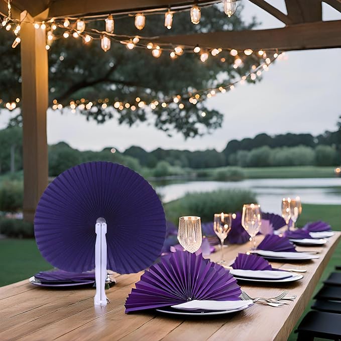 Bestage 20 Pieces Purple Round Paper Fans | Foldable Handheld Fans for Women,Folding Hand Fans for Wedding,Bridal Guest,Church,Party Favors,Dancing,Birthday,DIY