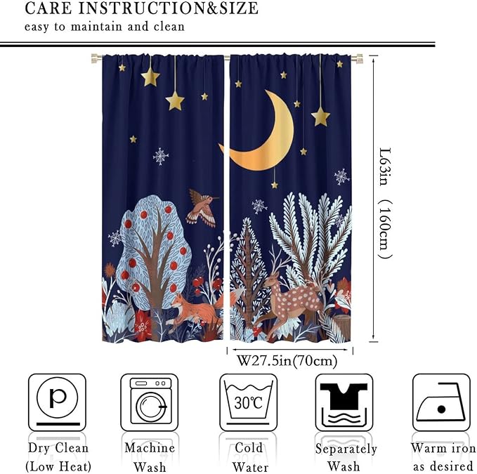 Rustic Animal Curtains, Wild Forest Animal Bear Fox Deer Kids Window Treatments for Living Room Bedroom, Farmhouse Woodland Blackout Drapes 2 Panel Sets, 55x63 Inch