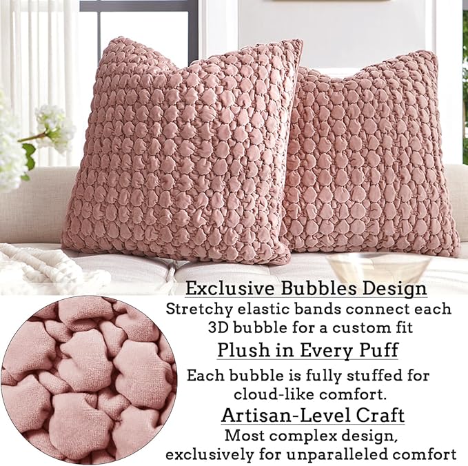 Pillow Cover 24x24 1 Piece Velvet Euro Sham Decorative Farmhouse Pillowcase Boho Square Cushion Covers Soft Bubble Texture for Couch Sofa Bed Bedroom Car Living Room，Pink