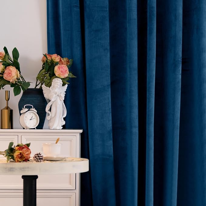 BGment Dark Blue Blackout Velvet Curtains for Bedroom, Thermal Insulated Noise Reducing Room Darkening Super Soft Window Curtains with Back Tab and Rod Pocket for Living Room, 2 Panels, 52 x 72 Inch
