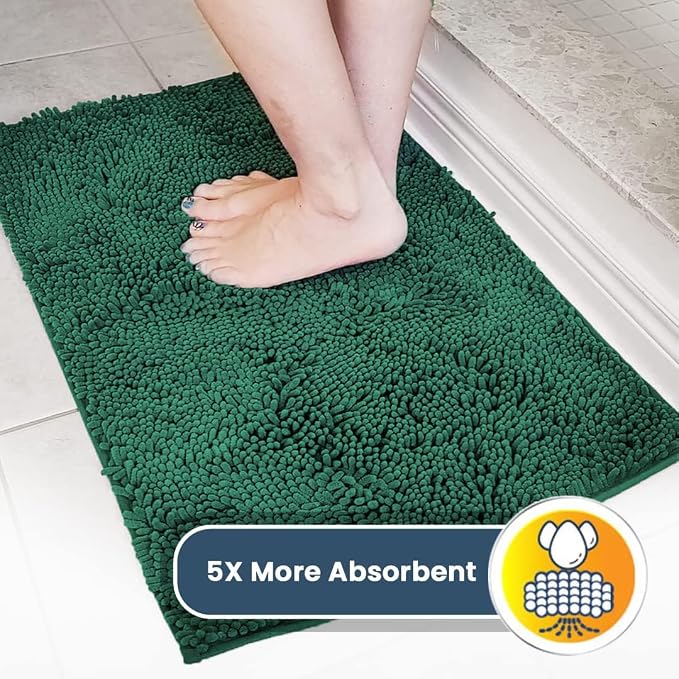 Muddy Mat® | Super Water Absorbent Door Mat Indoor, Microfiber Quick Dry Chenille Entryway Rug, Slip Resistant Front Door Mat, Indoor Mats for Entryway, Machine Washable Pet Rug, Dark Green 3ft x 8ft