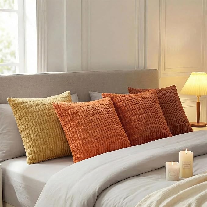 Fancy Homi 4 Packs Decorative Throw Pillow Covers for Living Room Couch Bed, Modern Farmhouse Boho Home Décor Accent Cushion Case, 20" x 20", Burnt Orange Series