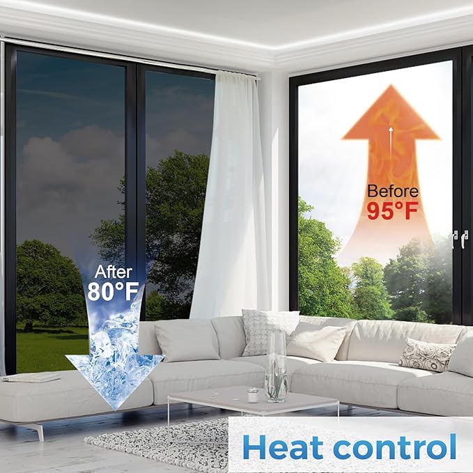 Viseeko Window Tint for Home Window Privacy Film See Out Not in Reflective One Way Window Film UV Sun Heat Blocking Window Film Static Cling for Home Office (Black, 17.5 x 78.7 in)