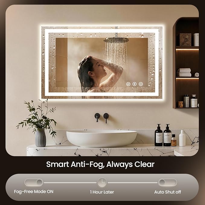 40X24 LED Bathroom Mirror with Lights, Anti-Fog, Backlit + Front Lit (CRI>90), Lighted Bathroom Vanity Mirror for Wall, Memory Function, Dimmable, Tempered Glass, Shatter-Proof