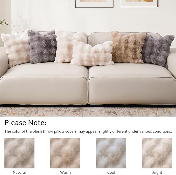 SOMAHE Decorative Sofa Pillows Cases Throw Pillow Covers Faux Fur Plush Pillowcase for Home Fluffy Soft Pillow Cover Grey 18x18 Inch