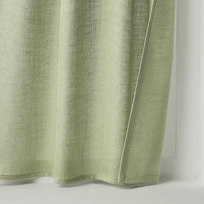 MIULEE Sage Green Kitchen Curtains 36 Inch Length 2 Panels, Soft Thick Linen Textured Semi Sheer Light Filtering Short Cafe Tier Curtains for Small Half Window Bathroom Laundry Back Tab Rod Pocket