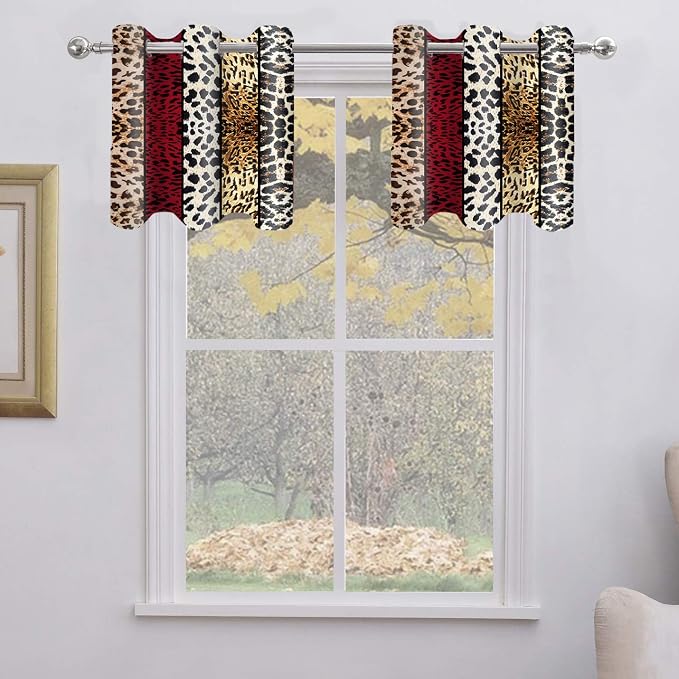 Wild Animal Print Curtain, Room Darkening Thermal Insulated Blackout Leopard Boa Window Drapes with Grommets for Living, Dining, Bedroom, Red Leopard Print, 52"x 24", 2 Panels