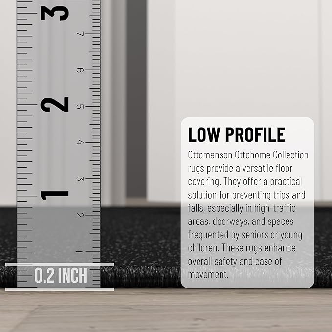 Ottomanson Aisle Runner Rug – Non-Slip Low Pile Carpet Runner for Long Hallways & Corridors, Stain Resistant & Easy to Clean, Solid Black, 2'7" x 30'