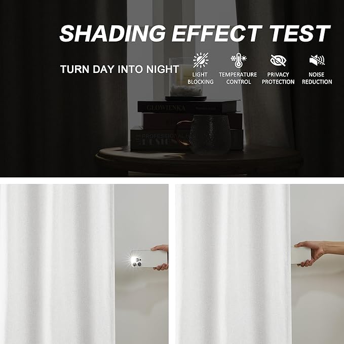 DUALIFE Pinch Pleated Blackout Curtains 132 Inch Long 11ft, Accordion Style Thermal Insulated Drapes with Hooks, Back Tab Ceiling Traverse Curtains for Living Room, Greyish White,40x132, 2 Panels