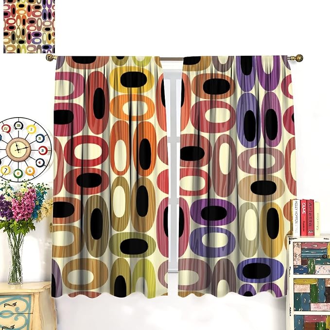 JESTRONRY Abstract Modern Curtains,Mid Century Fifties Modern Retro Colors Pattern Room Darkening Thermal Insulated Window Curtain for Living Room Bedroom Kitchen Bathroom 72x63in