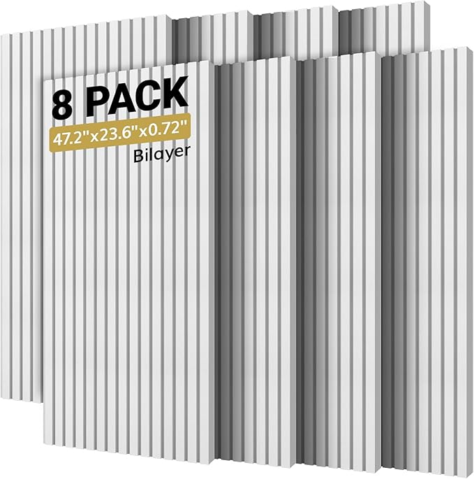 TONOR Dual-Layer Thickened Acoustic Wall Panels Self Adhesive, 8 Pack 47.2"x23.6"x0.72" High Density Large Sound Proof Panels for Walls, Peel and Stick Wall Panels for Interior Wall Décor, White