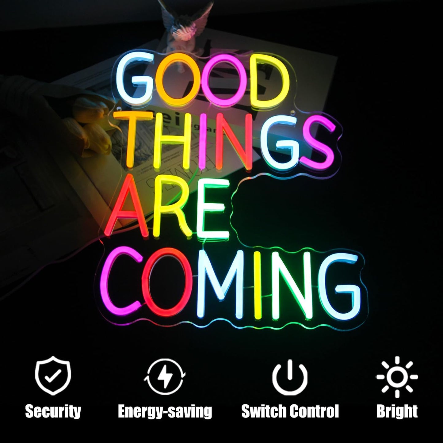 Good Things Are Coming Neon Sign Colorful Letters Neon Lights Signs Motivational Decor Inspirational Quotes LED Neon Signs for Wall Bedroom Bar Office Man Cave Dorm Decor Birthday Gifts