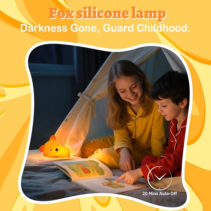 OkiyiD Fox Night Light for Boys Girls, Dimmable Squishy Fox Silicone Animal Lamp, Cute Foxes Gifts Decor Nightlight for Birthday Xmas Gifts