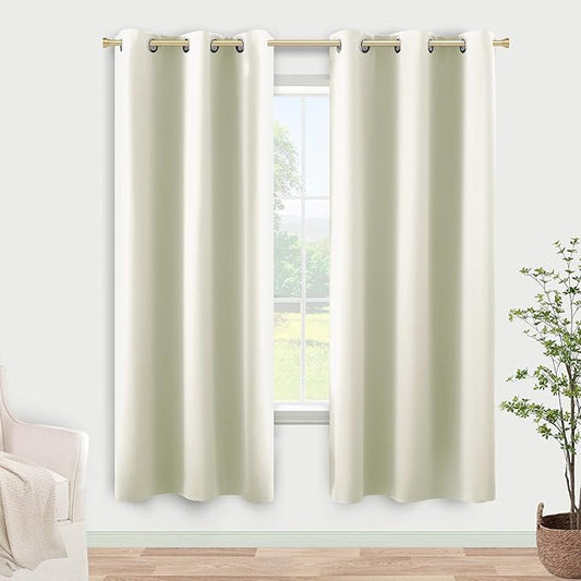KOUFALL 48 Inch Curtains Length,Room Darkening 60-70% Blackout Black Out Heat Light Blocking Short Drapes for Kitchen,Cream Beige