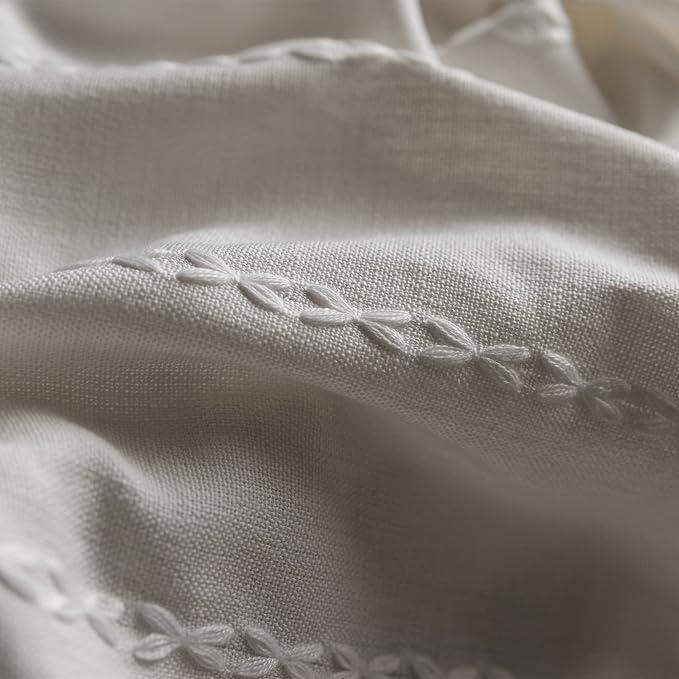 RoomTalks White Modern Farmhouse Textured Curtains for Bedroom Living Room 63’’L x 52’’W Light Filtering French Country Boho Chic Tassel Window Curtain Panels Striped Bohemian Draperies