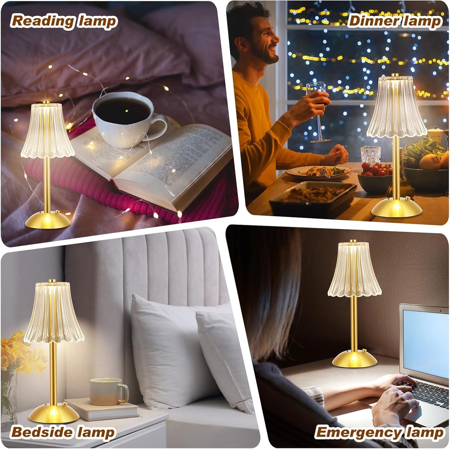 Liliful 2 Pcs LED Portable Cordless Table Lamp Touch Battery Operated Rechargeable Desk Lamp 3 Color Dimmable for Bedroom Living Room Dining (Rose Style,Gold)