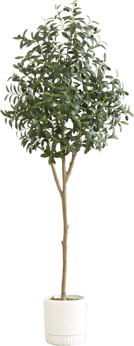 Nearly Natural 6ft. Artificial Olive Tree with White Decorative Planter
