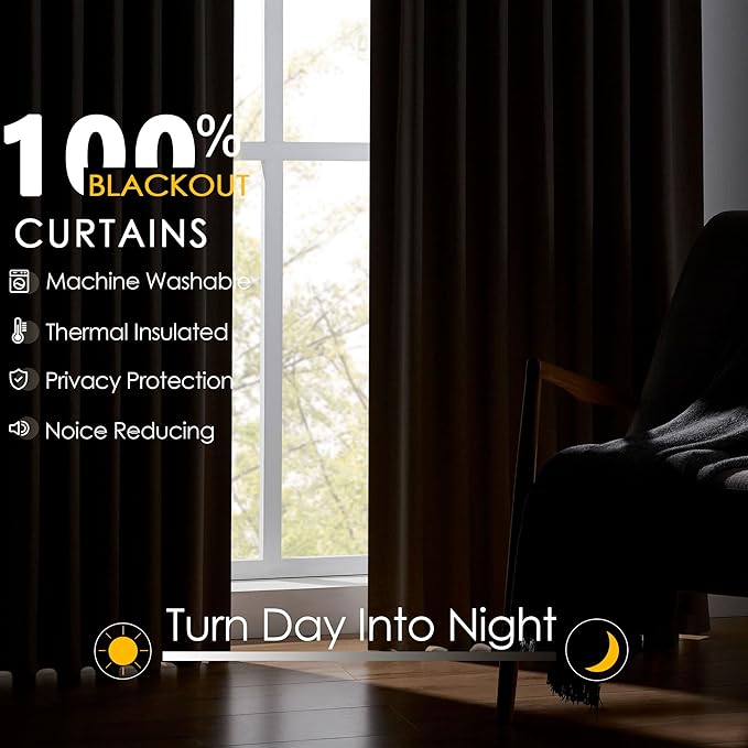 Blackout Curtains 45 Inch Long for Bedroom & Living Room Terracotta Pinch Pleat 100% Room Darkening Noise Reducing Thermal Insulated Linen Drapes, 2 Panels Set with Back Tab