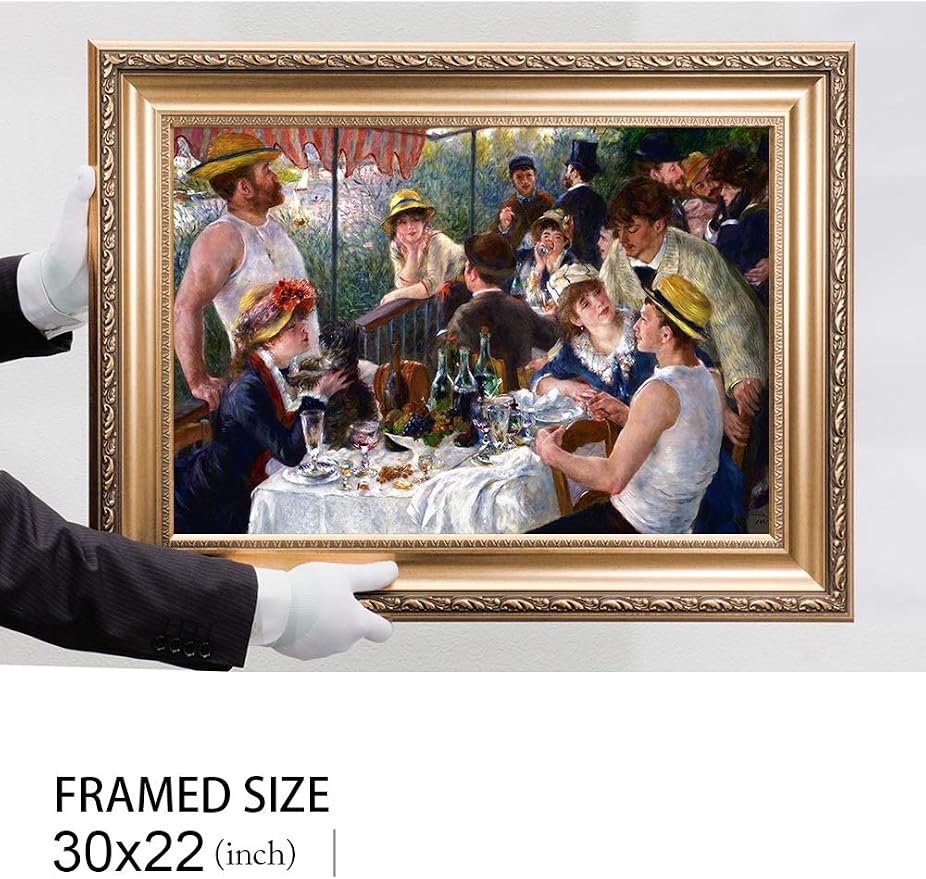 DECORARTS - Luncheon of the Boating Party by Pierre-Auguste Renoir, Giclee Print on Canvas. Ready to Hang Framed Wall Art for Home and Office Decor. Total Size w/Frame: 30x22