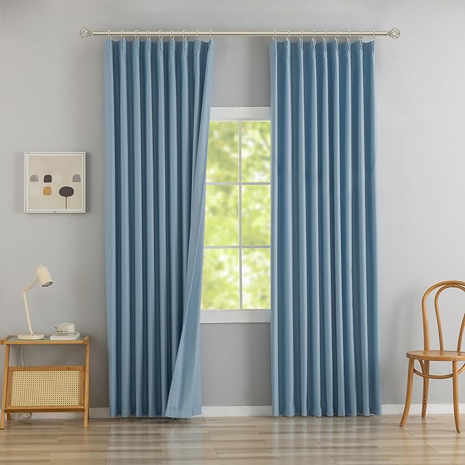 DONREN Dusty Blue Pinch Pleated Blackout Curtains with Hooks - 104 inch Length Room Darkening Thermal Insulated Window Curtain Panels for Living Room Bedroom 2 Panel 40" Wx104 L