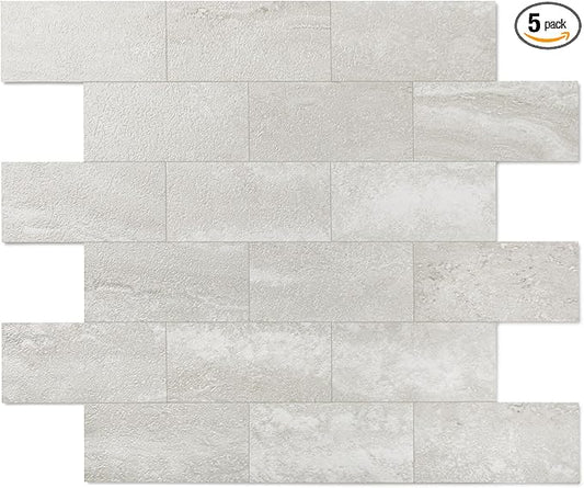 2026 New Upgrade Peel and Stick Backsplash Tile, Peel and Stick 11.34" X 11.57" Wall Tile for Kitchen, Bathroom, Fireplace, Laundry (Dolomite, 5 Packs)