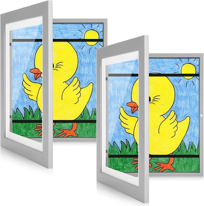 [2-Pack] Kids Art Frames, 10x12.5 Front Opening Kids Artwork Frames Changeable, Gray Artwork Display Storage Frame for Wall, Holds 50 Pcs, for 3D Picture, Crafts, Children Drawing, Hanging Art,