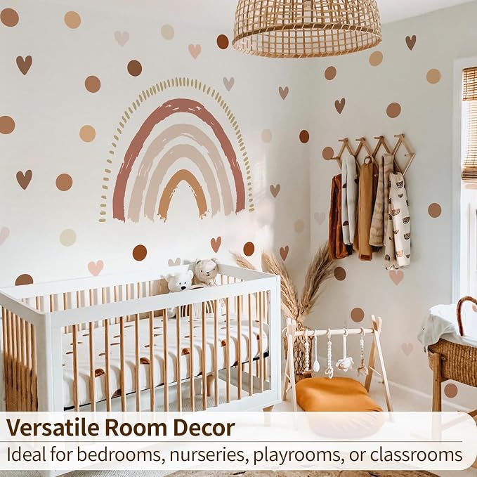 funlife Large Boho Rainbow Wall Decals Peel and Stick, Self Adhesive Boho Polka Dot Wall Decal Hearts Wall Sticker for Girls Bedroom Decor, Kids Nursery Room