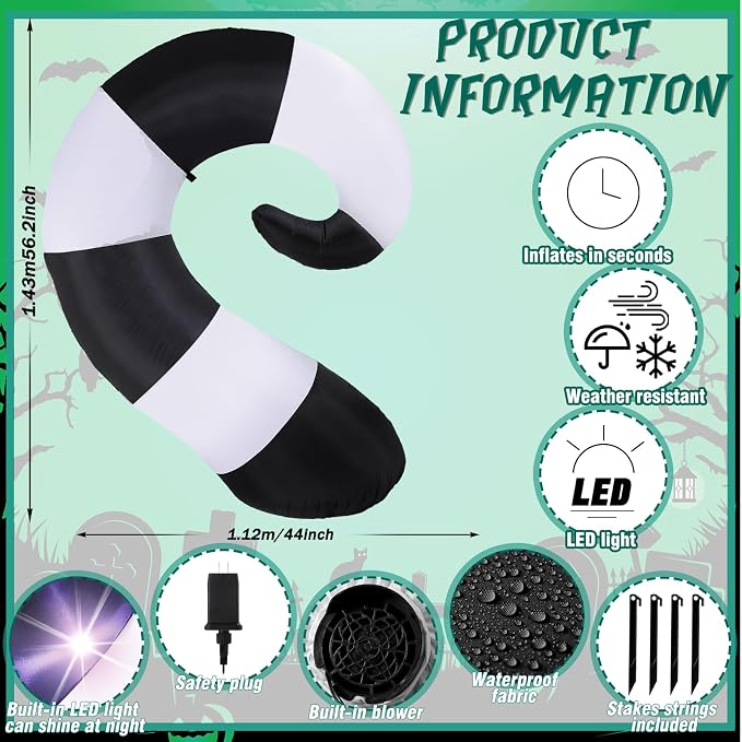 VIHOSE 4.69 ft Halloween Worm Inflatable Decoration Blow up Inflatable Worm Built-in LED Lights for Halloween Outdoor Garden Lawn Scary Party Decor