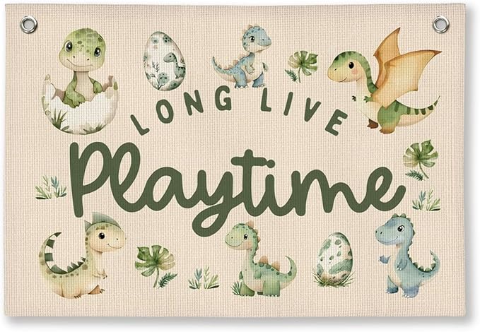 Playroom Dinosaur Wall Decor, Toddler Playroom Decor Hanging Linen Banner,Play Room Wall Decor for Nursery Nursery, 20x30 Inch