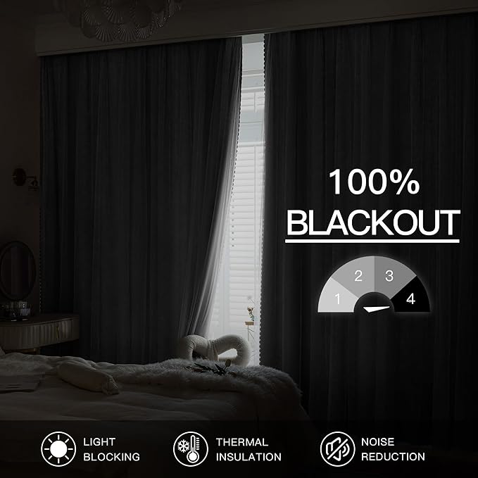 XiDi White Blackout Curtains 96 Inches Long for Bedroom 2 Panels Mix & Match Double Layer Curtains with Sheer Overlay Thermal Insulated Window Treatment White Drapes for Living Room Grommet Top 52x96