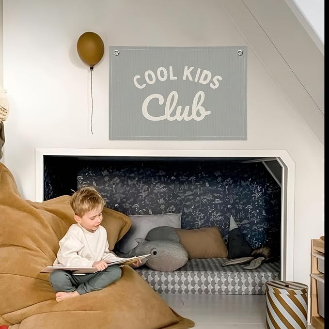 Playroom Wall Decor, Kids Playroom Decor Cool Kids Club Canvas Banner Wall Hanging Banner Flag, Classroom Decorations
