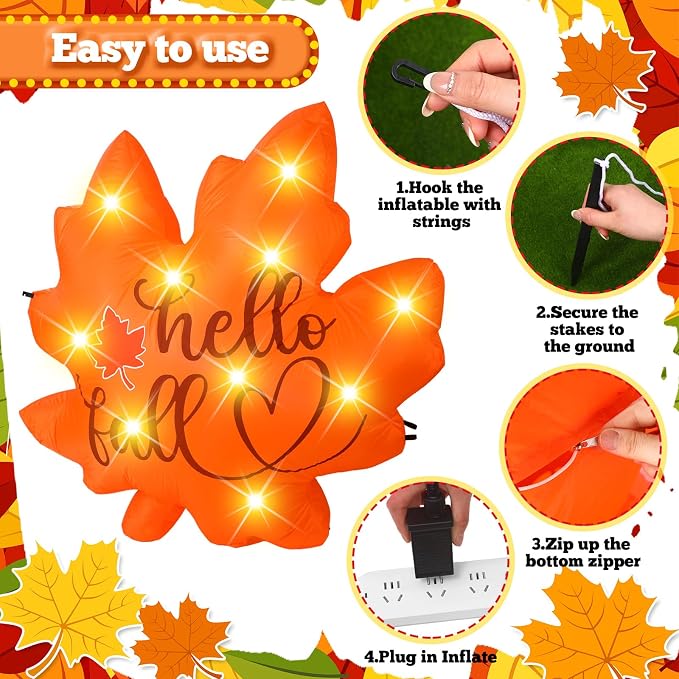 VIHOSE Fall Inflatable Decorations 5.25 ft Thanksgiving Blow up Decor Fall Maple Leaves LED Lights Inflatable Decoration for Autumn Harvest Indoor Outdoor Yard Garden Lawn Party