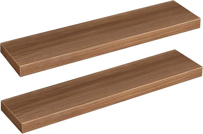 HOOBRO 31.5" Floating Shelves for Wall, Set of 2 Wall Mounted Shelf | Hanging Shelf with Invisible Brackets, for Wall Decor Storage in Bathroom Bedroom Kitchen Living Room Office, Walnut