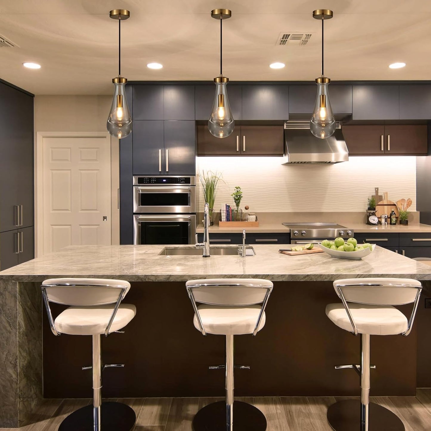 Raindrop Pendant Light, Brass Glass Pendant Lighting, Teardrops Modern Hanging Light for Entryway Foyer Stairway Kitchen Island Bedroom Dining Living Room Hallway