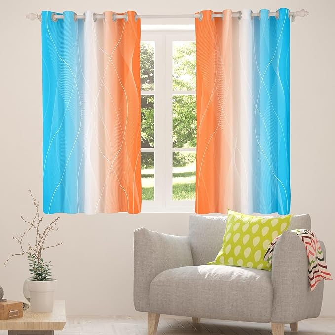 jejeloiu (2 Panels, 38 x 45 Inch Orange and Blue Darkening Drapes Strip Lines Curtains for Bedroom Living Room for Kids Women Men Ombre Printed Blackout Curtains Geometric Window Treatments