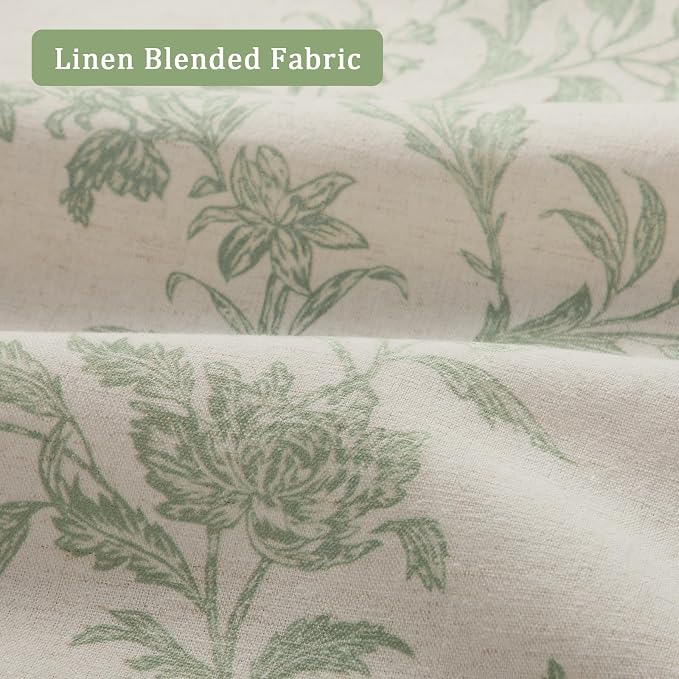 Sage Green Floral Curtains 84 Inch, Light Filtering Linen Texture Drapes 2 Panels, Farmhouse Vintage Curtains for Bedroom Living Room Rod Pocket