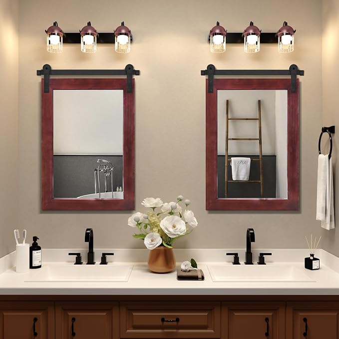 COGOOD Farmhouse Barn Door Mirror - 25 x 38 Rustic Bathroom Mirror for Living Room, Entryway, Vanity Wall Decor (Espresso)