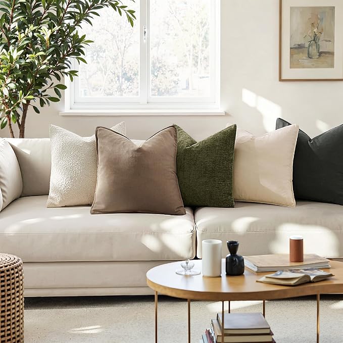 MIULEE Pack of 2 Decorative Linen Pillow Covers 26x26 Inch Coco Brown | Euro Shams Boho Farmhouse Modern Soft Accent Throw Pillows for Bed Neutral Cushion Covers Sofa Couch Living Room Home Decor