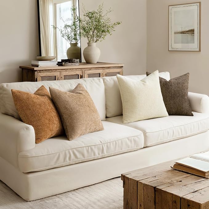 MIULEE Pack of 4 Brown Couch Throw Pillow Covers 22x22 Inch Soft Decorative Chenille Pillows Farmhouse Accent Cushions for Boho Fall Home Decor Sofa Bedroom Living Room