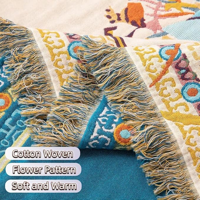 Ownkoti Throw Blanket for Bed, 90"x 90" Quilted Cotton Blanket Reversible Cover for Sofa Chair (Plume)
